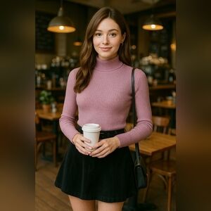 Women Mock Neck Ribbed Knit Crop Sweater Purple